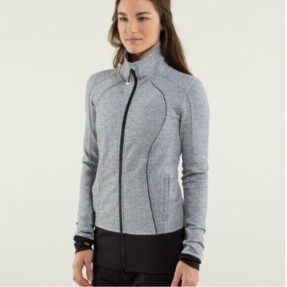 Lululemon Nice Asana Jacket Yoga Gray White Black Heathered Herringbone Size 8 - Picture 1 of 16